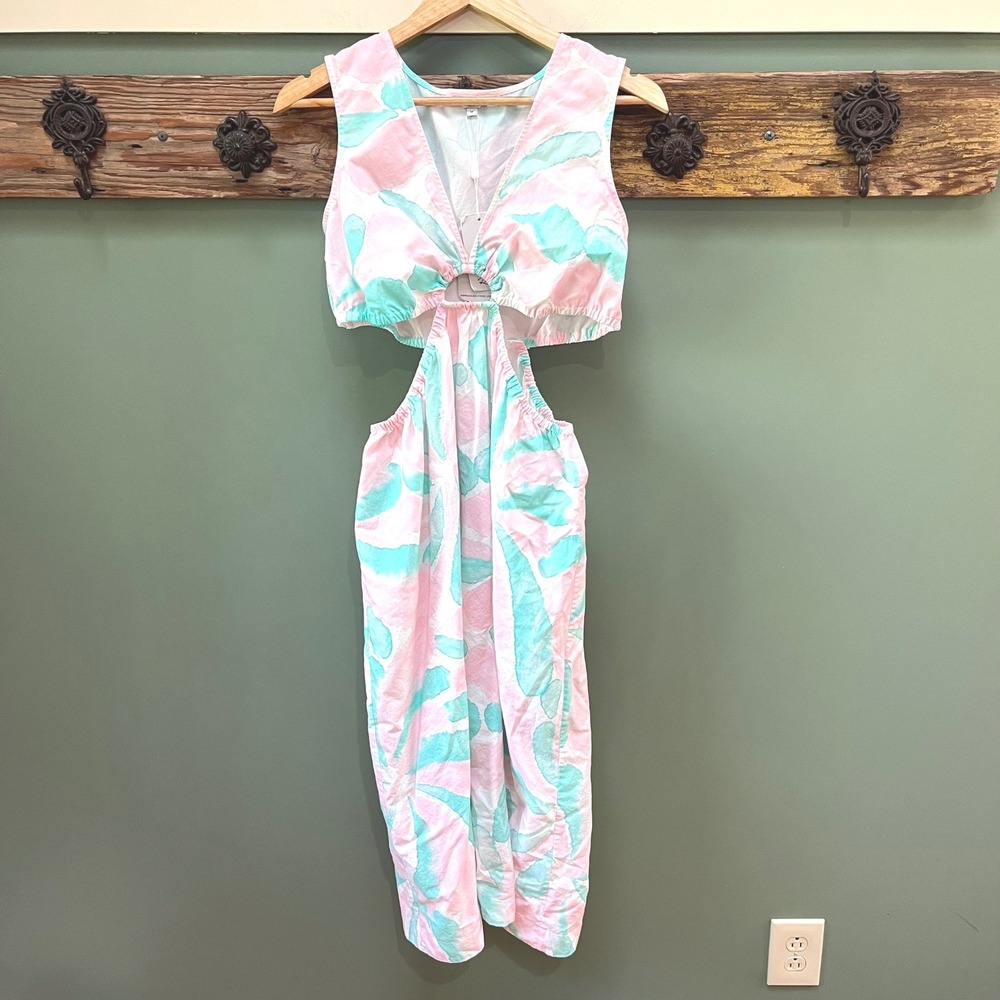 Rails Rizo Candy Mint Pink Teal Cutout Ring Midi Dress 67-105B-4482 M